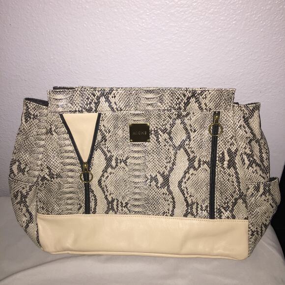 Bag Womens Purse Miche Leslie Retired Faux Snakeskin Animal Print Full Size Tote - Picture 1 of 16